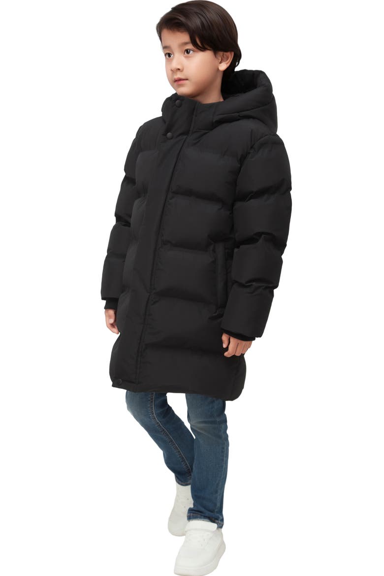 Kids'  Parker Hooded Mid-Length Puffer Jacket, Alternate, color, Black