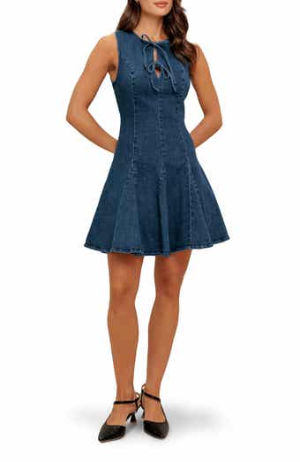 FLYING TOMATO Tie Neck Denim Minidress