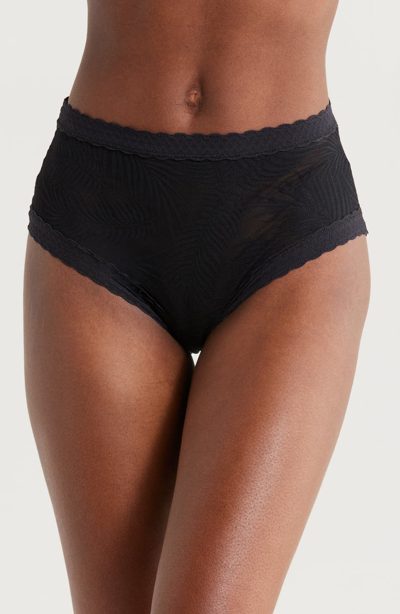 MeUndies Allover Lace High Waist Briefs, Main, color, Black Feather