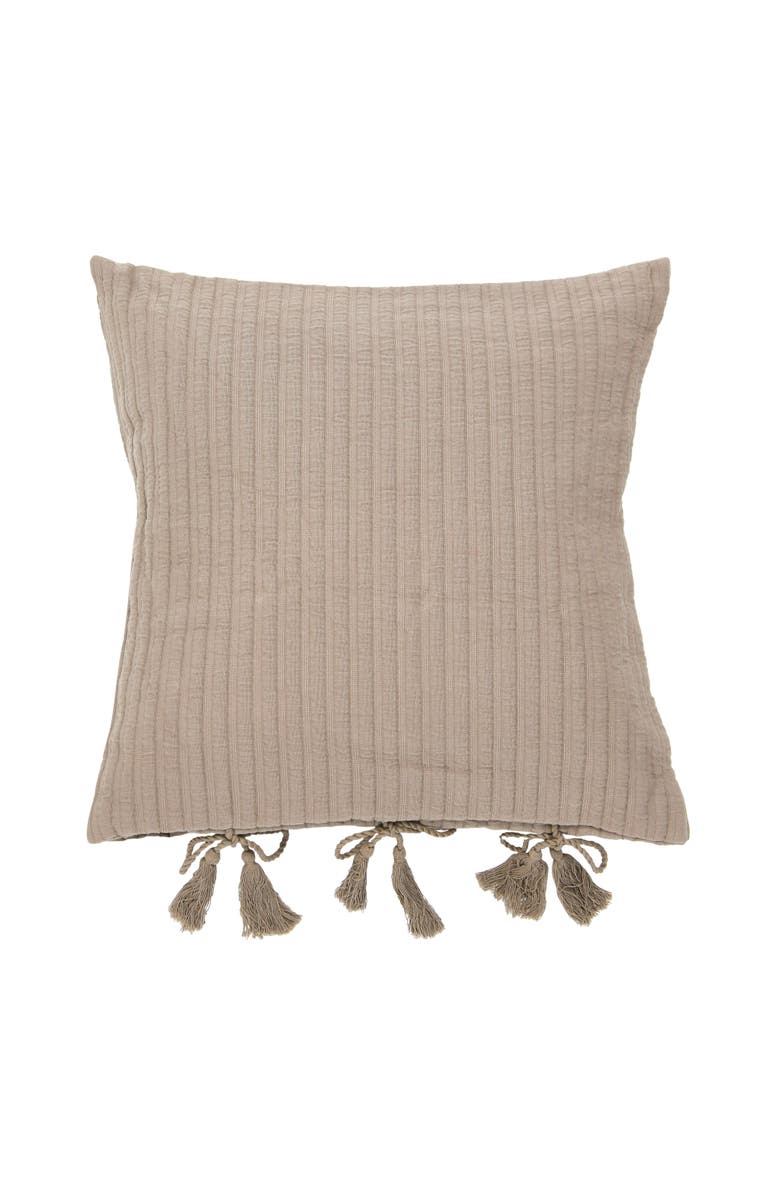 Storied Home Woven Cotton Pillow with Tassel Ties, Main, color, Grey