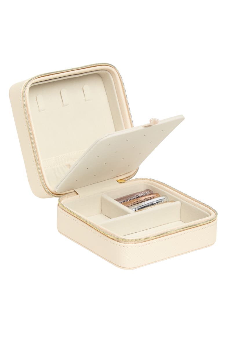 Initial Square Zip Travel Case, Alternate, color, M- CREAM- GOLD