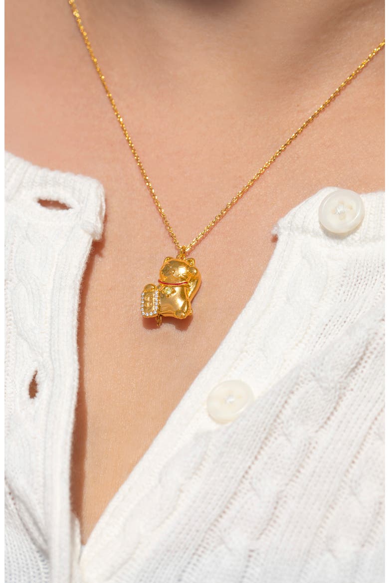 Lucky Cat Locket Necklace, Alternate, color, GOLD