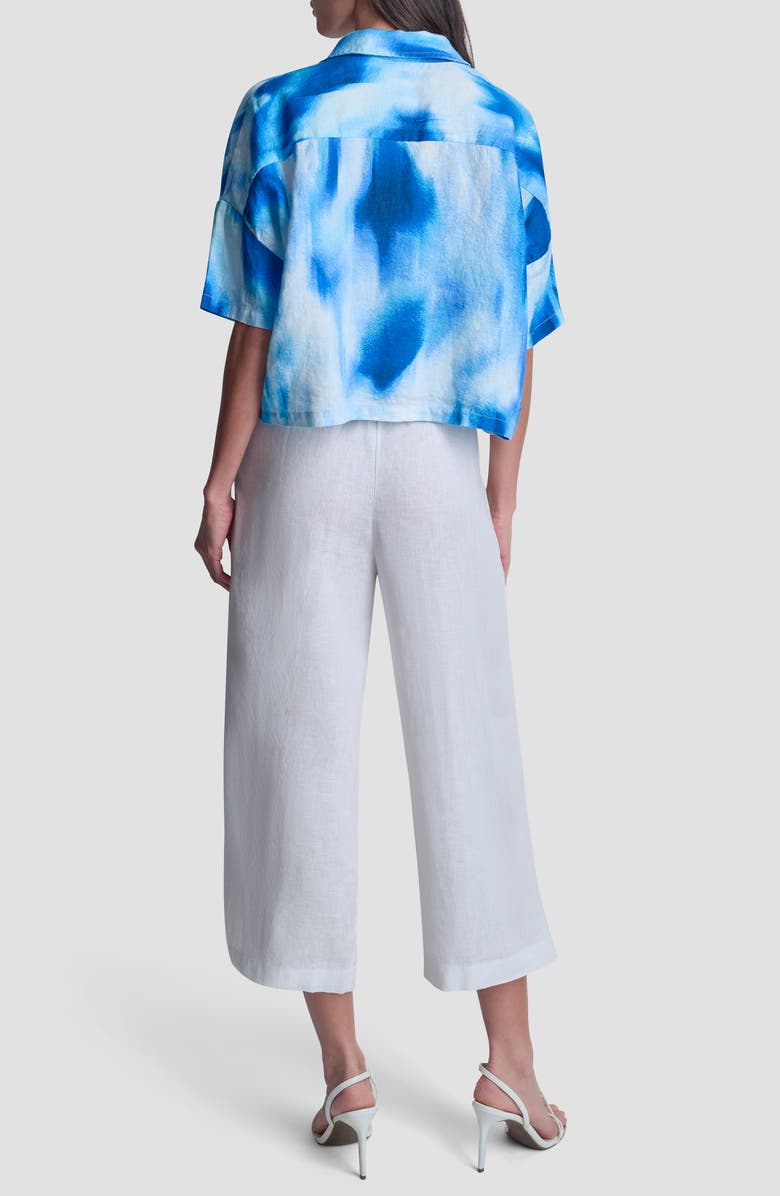 DKNY Cropped Linen Camp Shirt, Alternate, color, Misted Surf