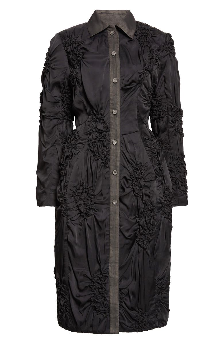 Meruert Tolegen Smocked Tailored Satin Cocoon Coat, Alternate, color, Black