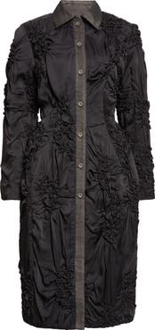 Meruert Tolegen Smocked Tailored Satin Cocoon Coat