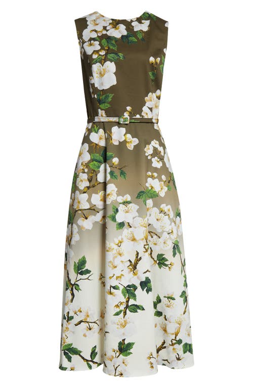 Oscar De La Renta Sleeveless Ombre Ankle Length Cherry Blossom Dress