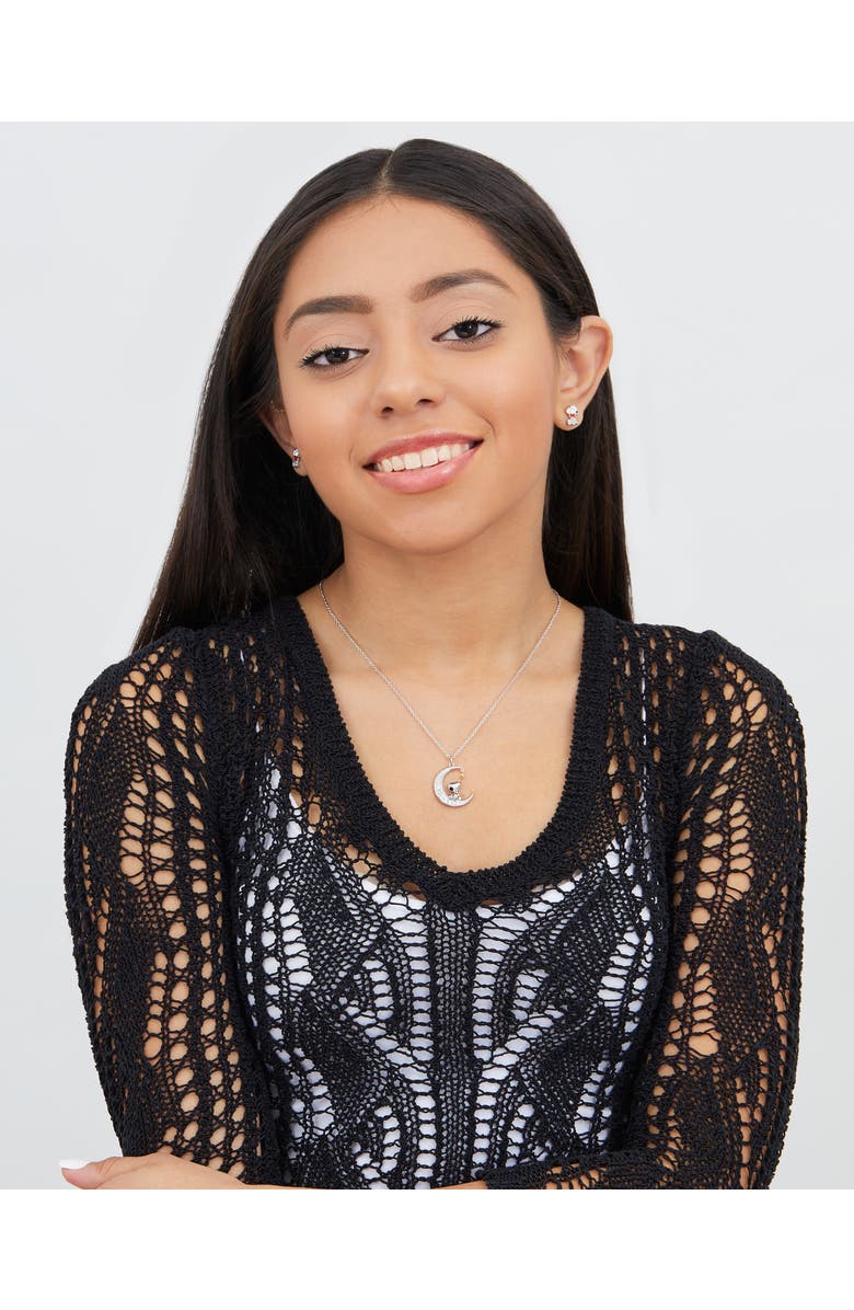 PEANUTS Snoopy Moon Cubic Zirconia Necklace, 18'', Alternate, color, Silver