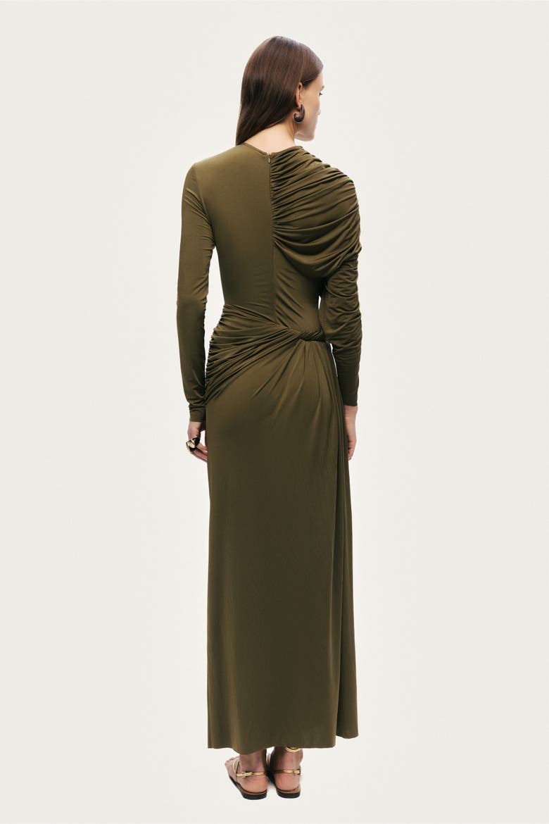 Draped Long Sleeve Maxi Dress, Alternate, color, Olive Green