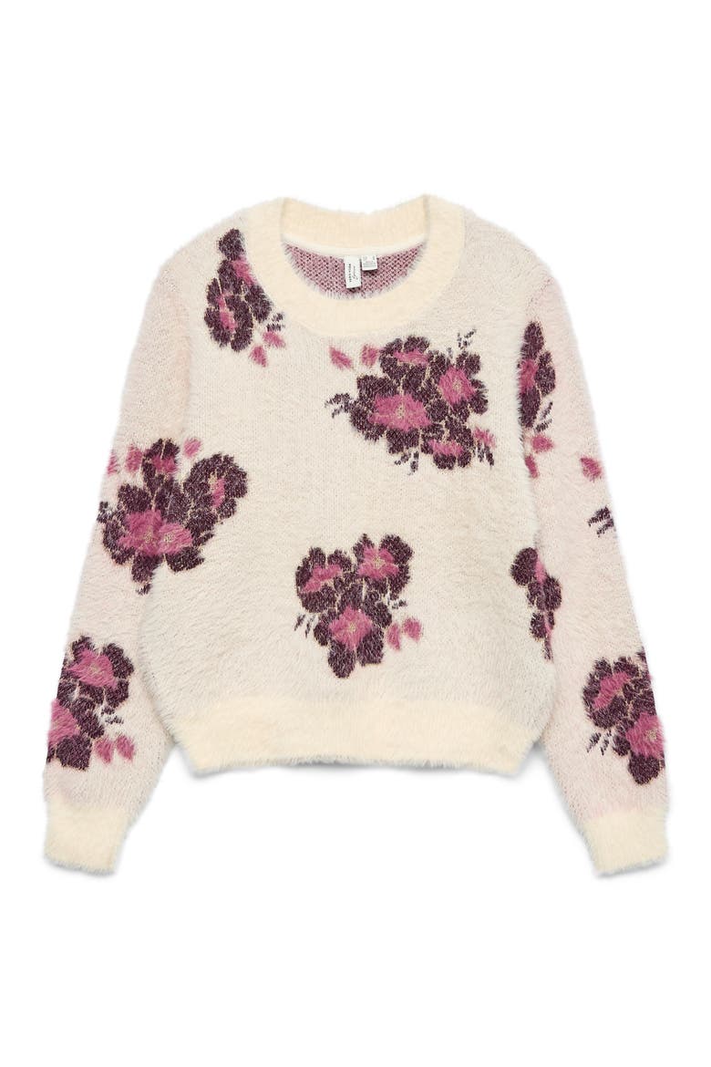 Poilu Flower Crewneck Sweater, Main, color, BIRCH DETAIL WITH FLOWER