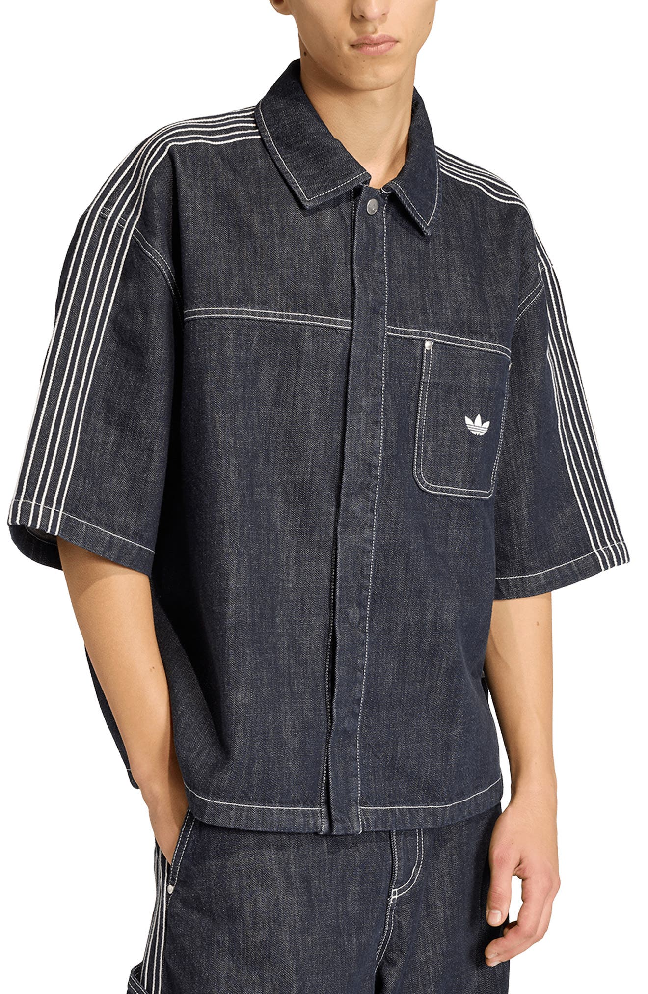 Denim Short Sleeve Button-Up Shirt