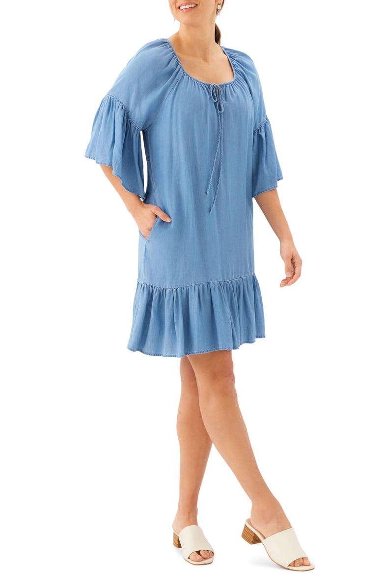 Karen Kane Ruffle Hem Chambray Dress, Alternate, color, Chambray