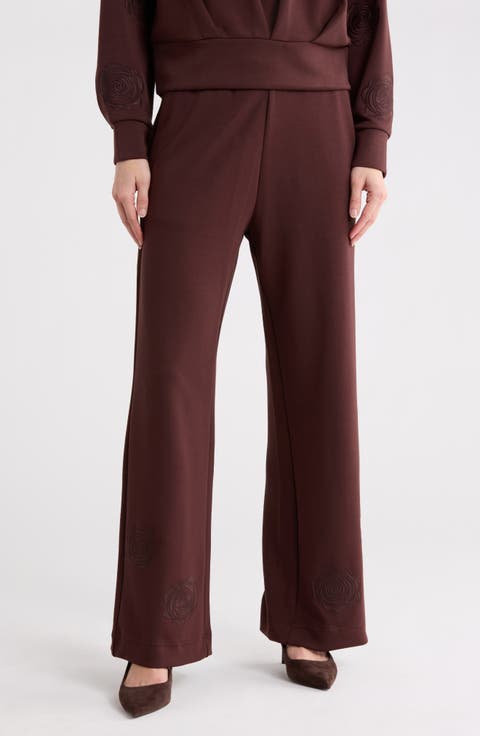 Rose Embroidered Scuba Knit Pants