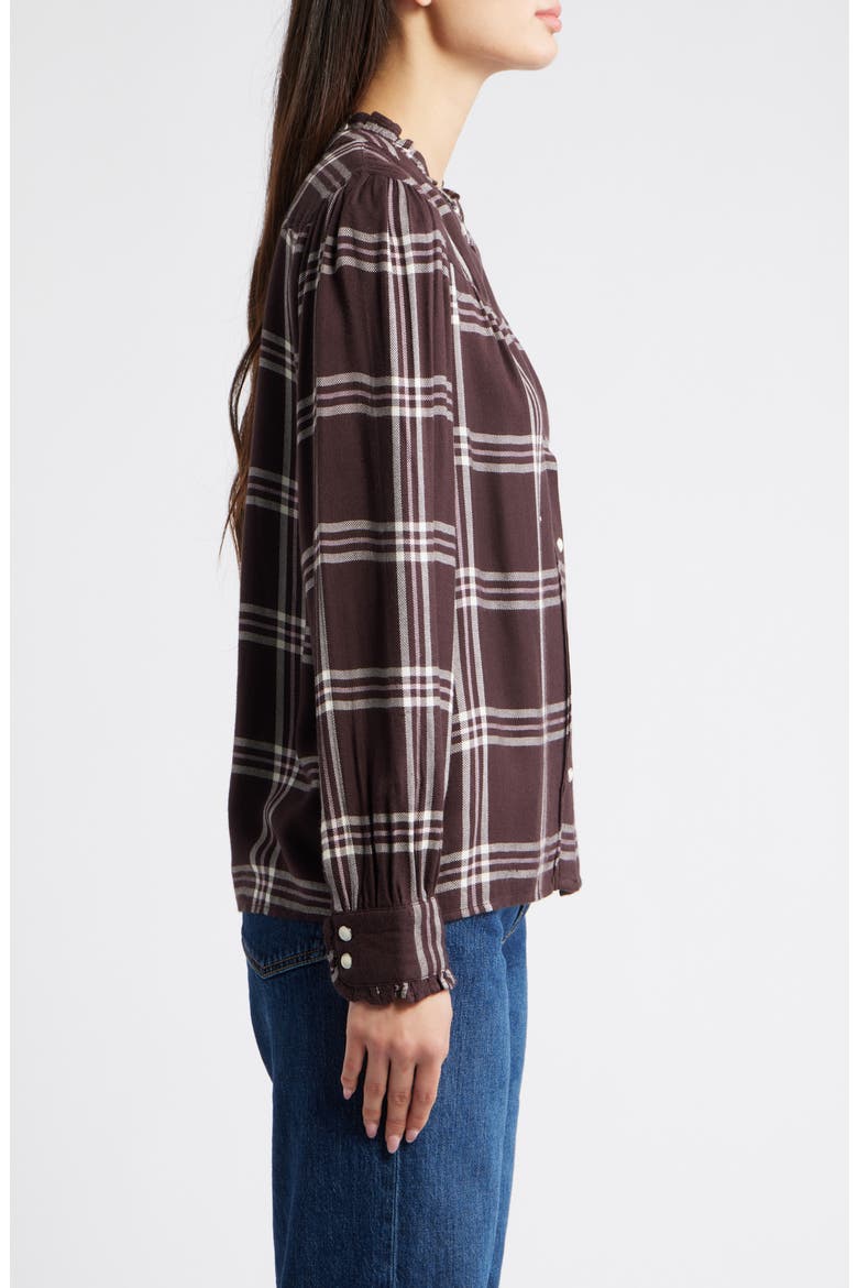 Alanna Ruffle Plaid Snap-Up Shirt, Alternate, color, CHOCOLATE NAPOLEON