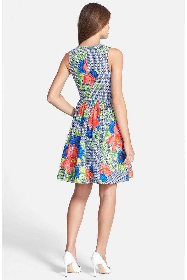 'Alana' Print Fit & Flare Dress, Alternate, color, GEO FLORAL