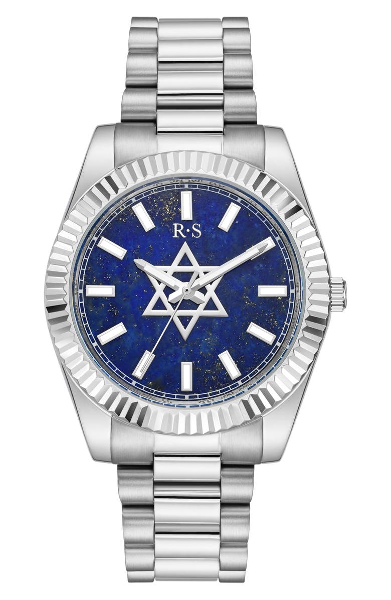 Rachie Shnay The Jumbo Mazel Lapis Lazuli Bracelet Watch, 41mm, Main, color, Blue Lapis