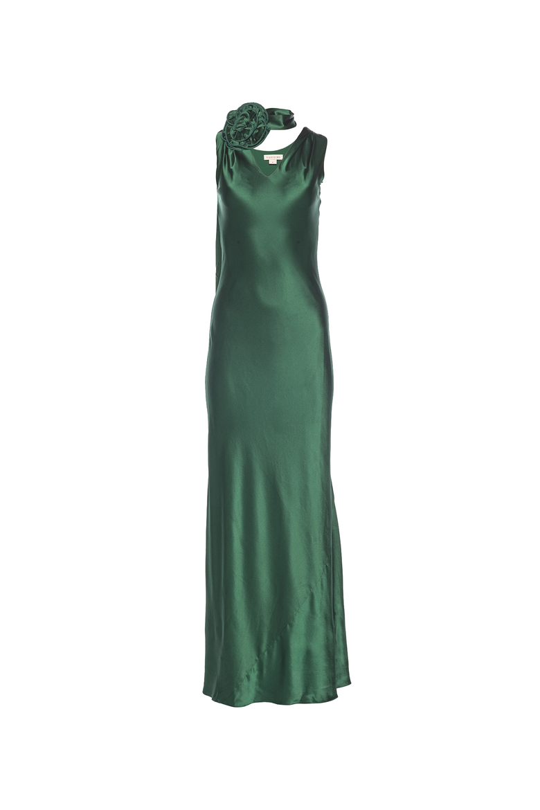 Luna Silky Bias Cut Dress Emerald, Main, color, Emerald