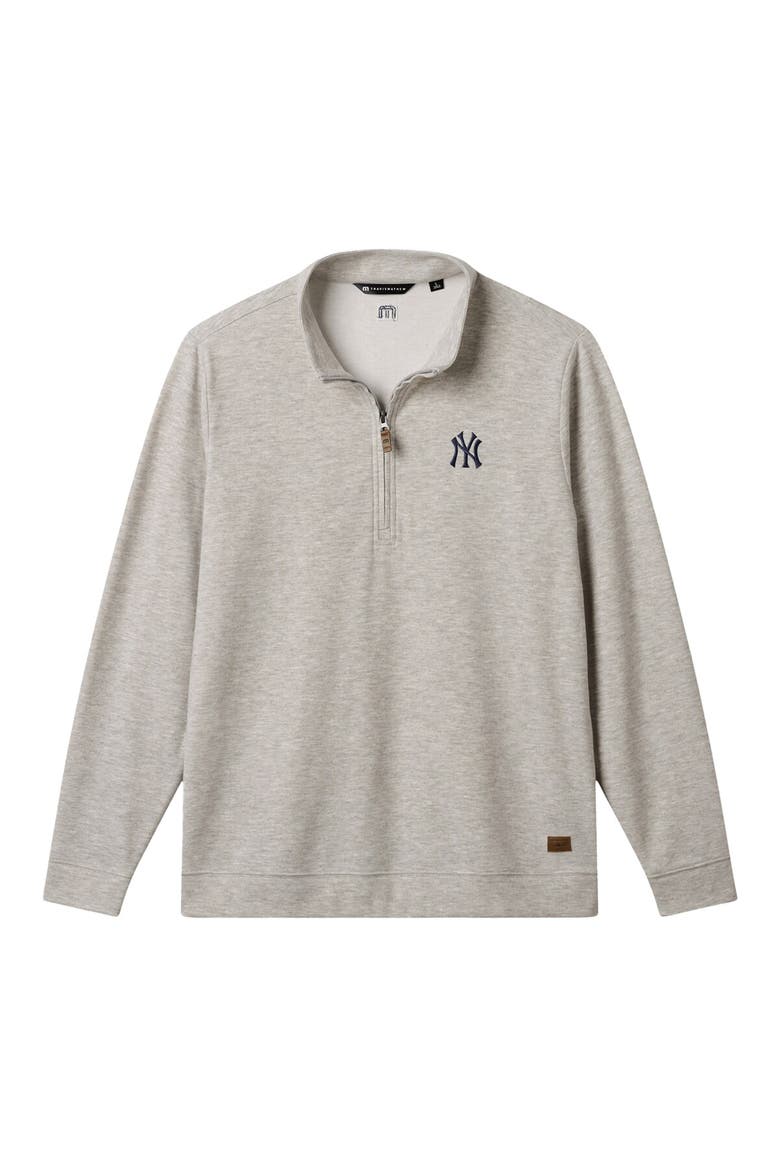 Men's TravisMathew  Heather Gray New York Yankees Cloud Home Game Quarter-Zip Tri-Blend Pullover, Main, color, Heather Gray