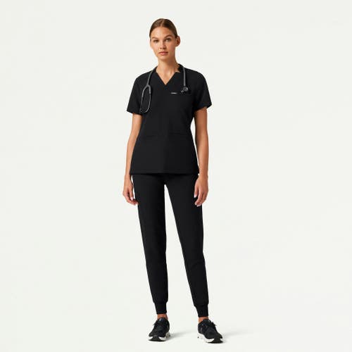 Jaanuu 3-pocket Slim Notched V-neck Scrub Top In Black