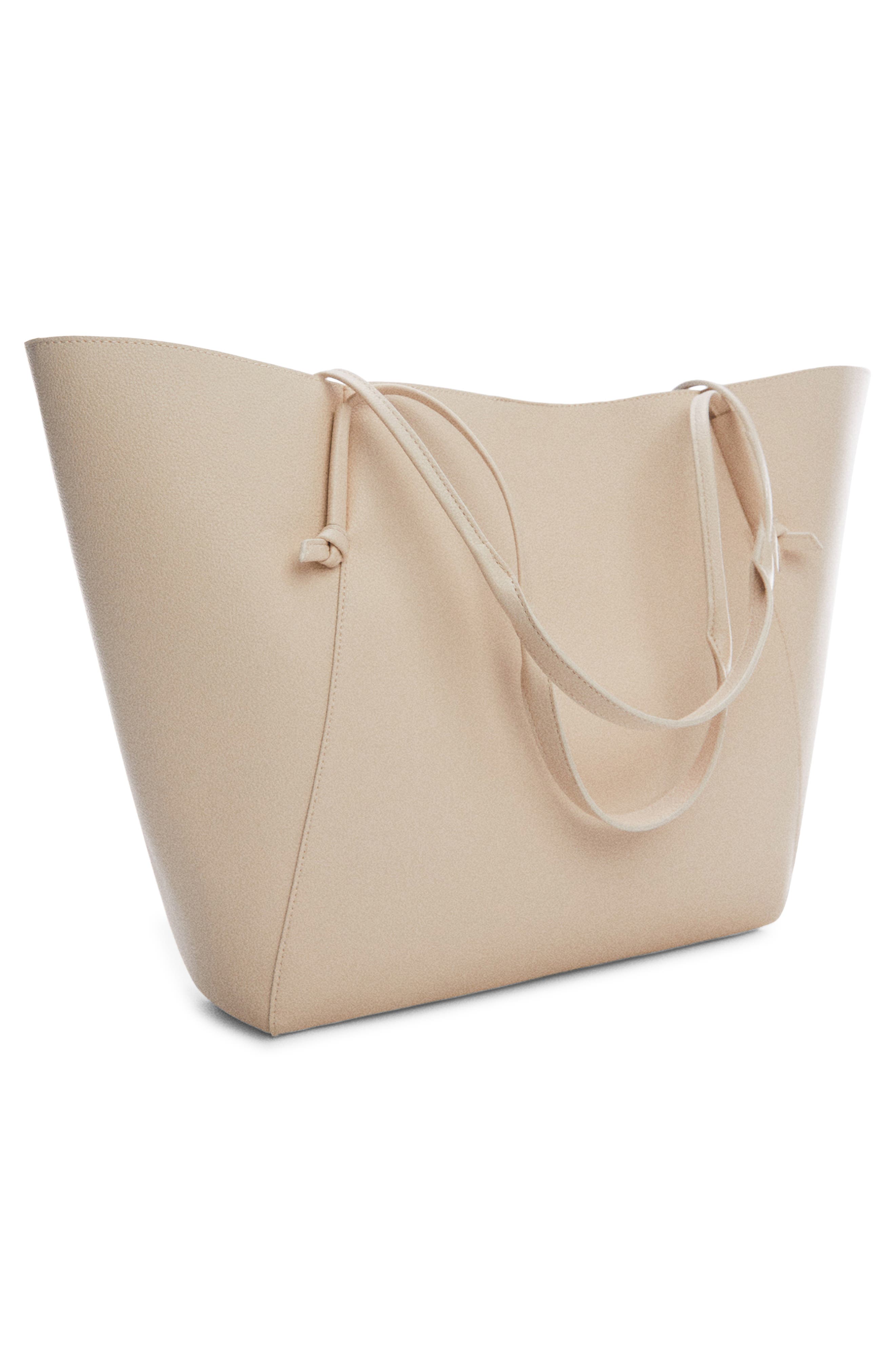 MANGO Knot Handle Faux Leather Shopper Bag, Alternate, color, 