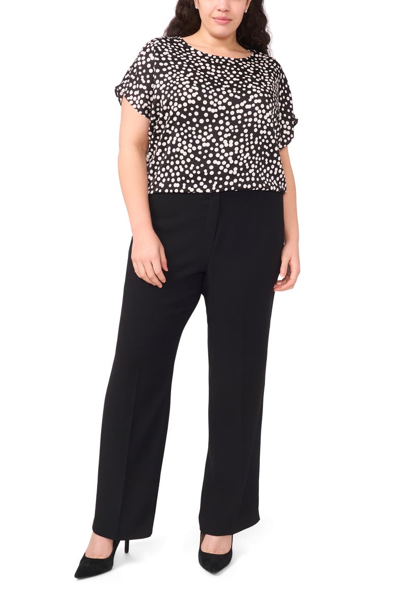 Polka Dot Crepe Top, Alternate, color, RICH BLACK