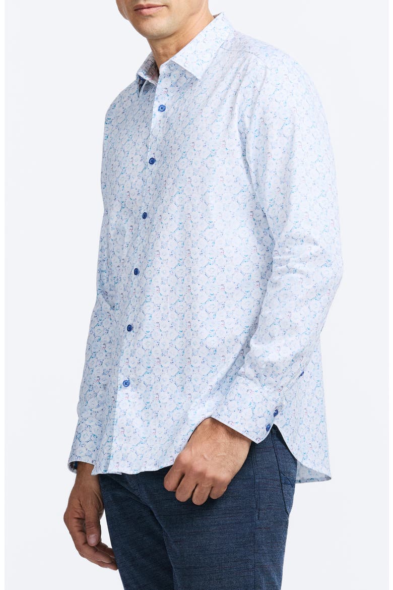 Bramston Medallion Print Stretch Cotton Button-Up Shirt, Alternate, color, WHITE