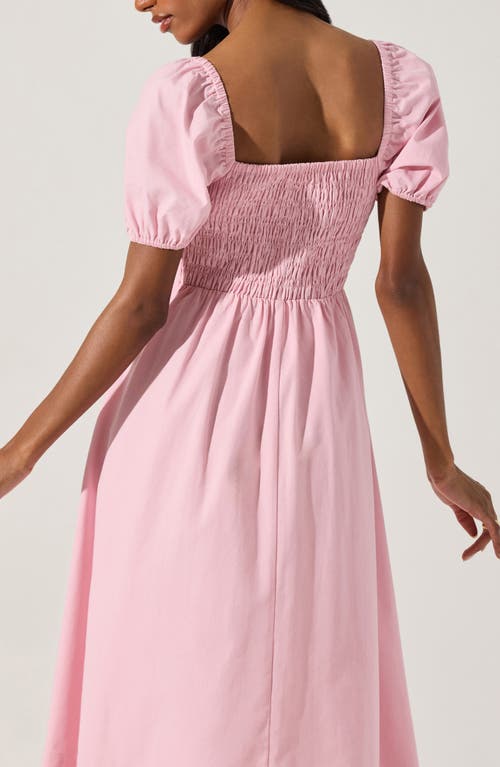 Astr The Label Bow Detail Smock Bodice Cotton Blend Dress In Pink