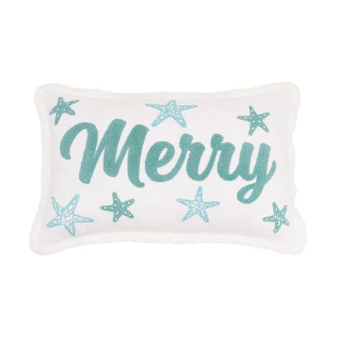 Merry Starfish Coastal Tufted and Beaded Lumbar Throw Pillow 14" x 22"