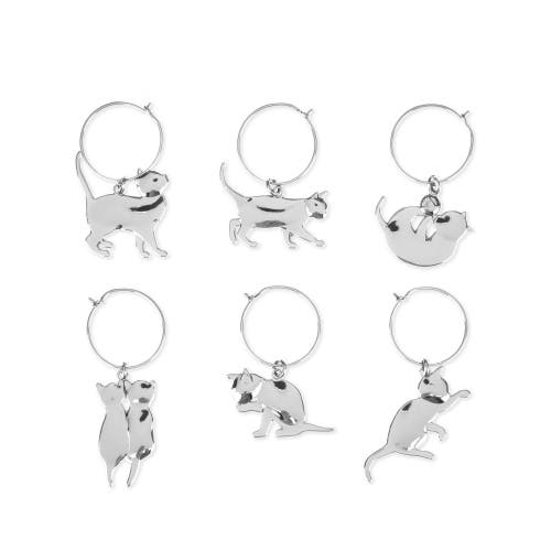 Twine Cat Wine Charms Set Of 6 In Silver