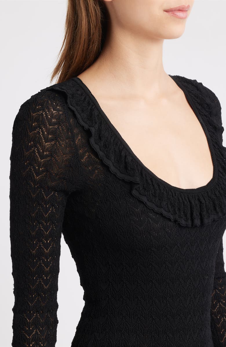 LoveShackFancy Tawnie Ruffle Pointelle Long Sleeve Maxi Dress, Alternate, color, Black