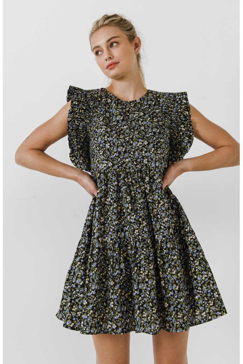 Floral Print Cotton Minidress, Alternate, color, BLACK MULTI