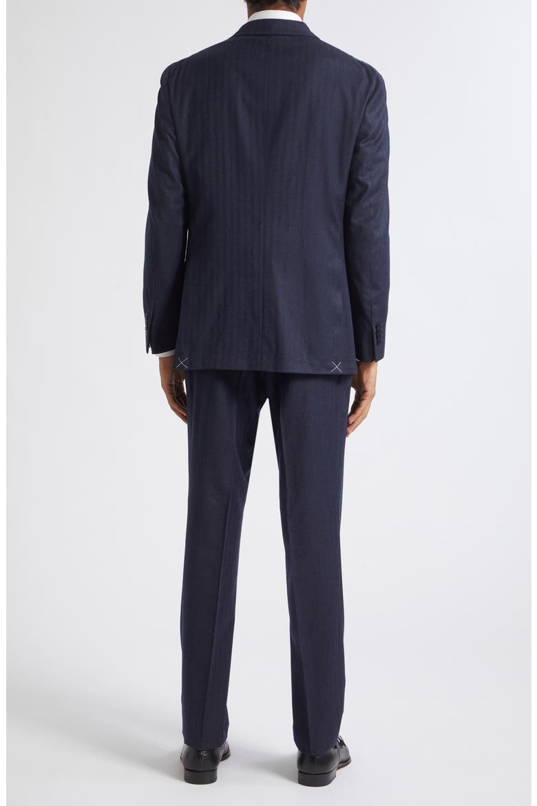 Micro Herringbone Wool and Silk Suit, Alternate, color, NAVY