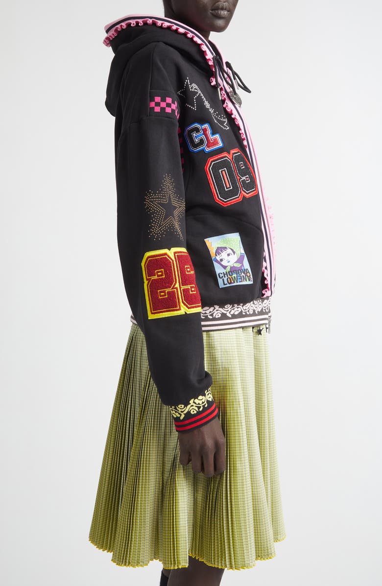 Chopova Lowena Wolfpack Patch Full Zip Fleece Varsity Hoodie, Alternate, color, Black Multi