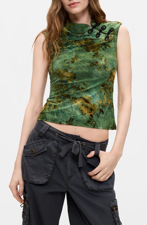 Mandarin Collar Sleeveless Top