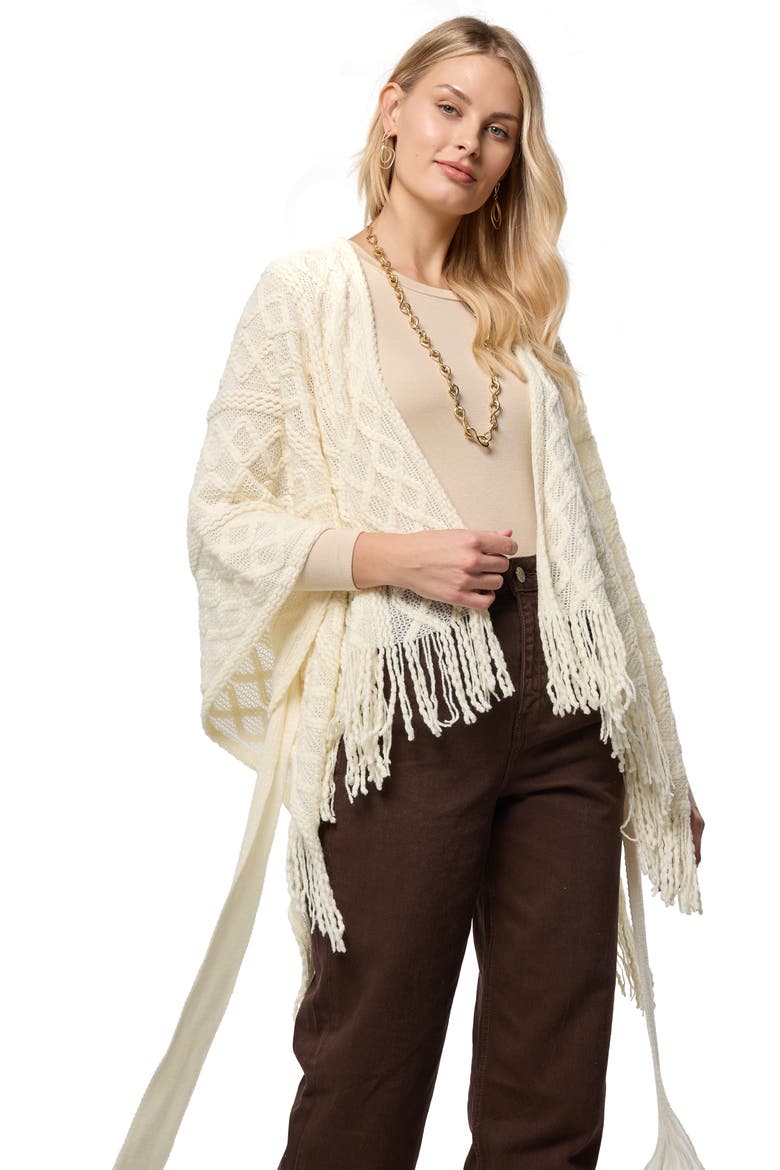 Cable Stitch Tassel Ruana, Alternate, color, WHITE