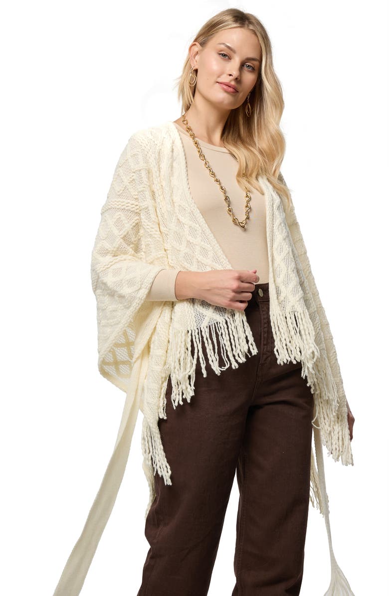 SAACHI Cable Stitch Tassel Ruana, Alternate, color, White