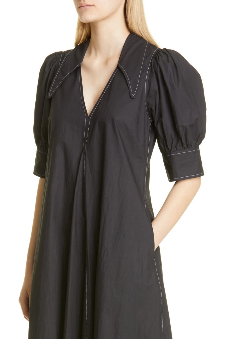 Point Collar Cotton Poplin Maxi Dress, Alternate, color, BLACK