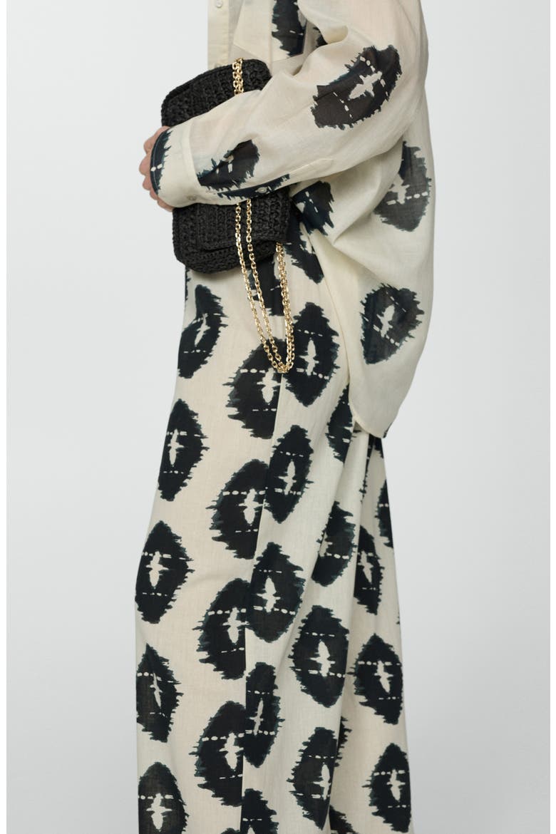 Print Cotton Pull-On Wide Leg Pants, Alternate, color, ECRU
