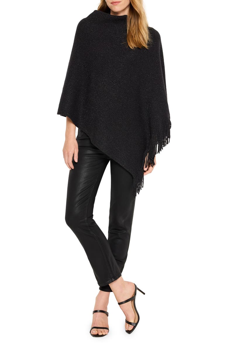 Go To Metallic Fringe Trim Poncho, Alternate, color, BLACK ONYX