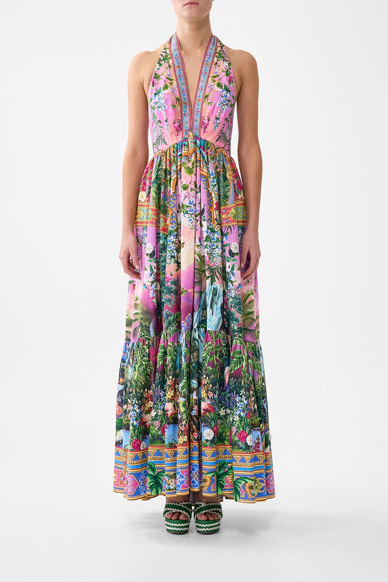 Ruffle Hem Halter Dress, Main, color, Turkish Delight