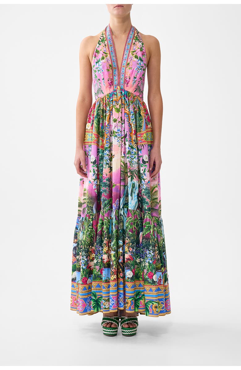 Camilla Ruffle Hem Halter Dress, Main, color, Turkish Delight