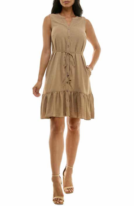 Nina Leonard Tie Waist Shirtdress