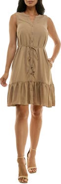 Nina Leonard Tie Waist Shirtdress