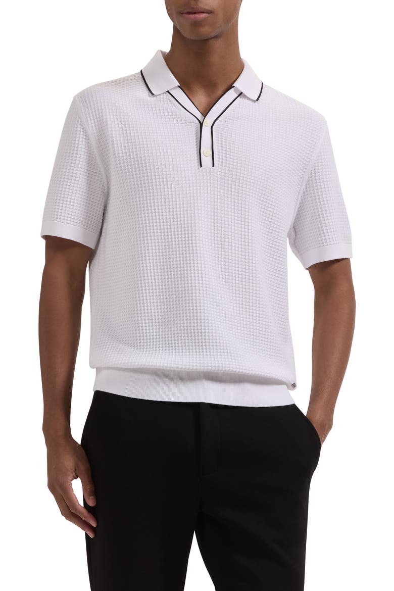 Waffle Stitch Polo Sweater, Main, color, WHITE