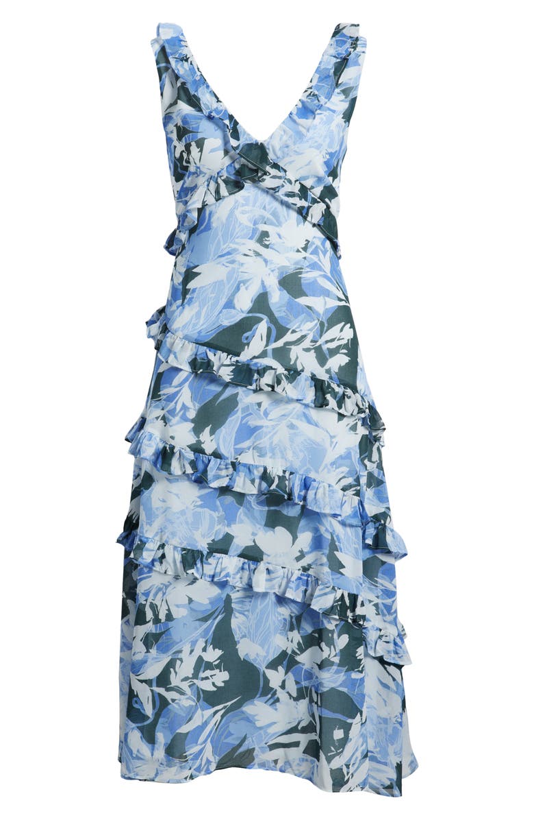 Chelsea28 Tiered Ruffle Chiffon Midi Dress, Alternate, color, Green- Blue Lana Abstract