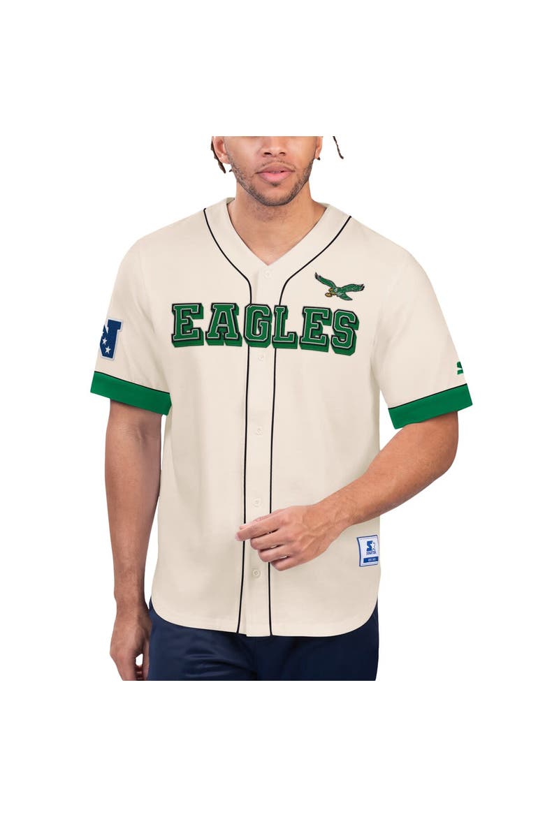 Men's Starter Cream Philadelphia Eagles Relay Vintage Full-Button Baseball Top, Main, color, Cream