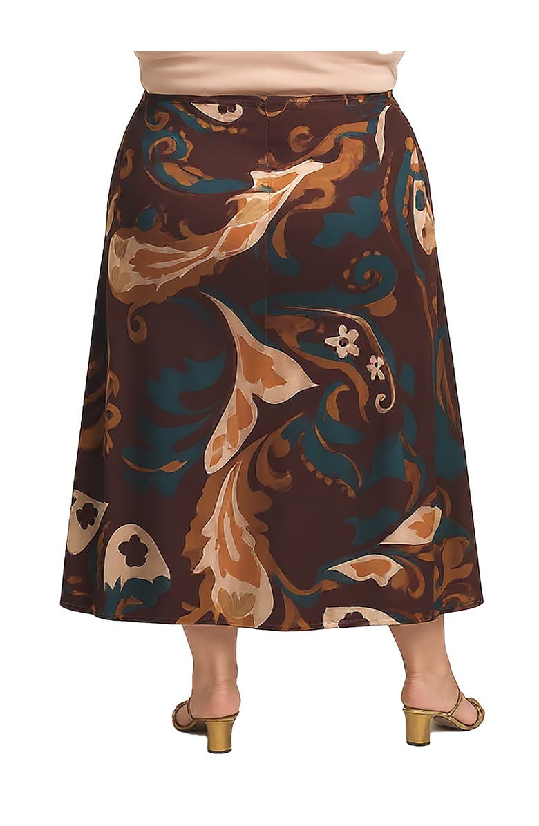 24seven Comfort Apparel Elastic Waist Maxi Skirt Print, Alternate, color, Brown Multi
