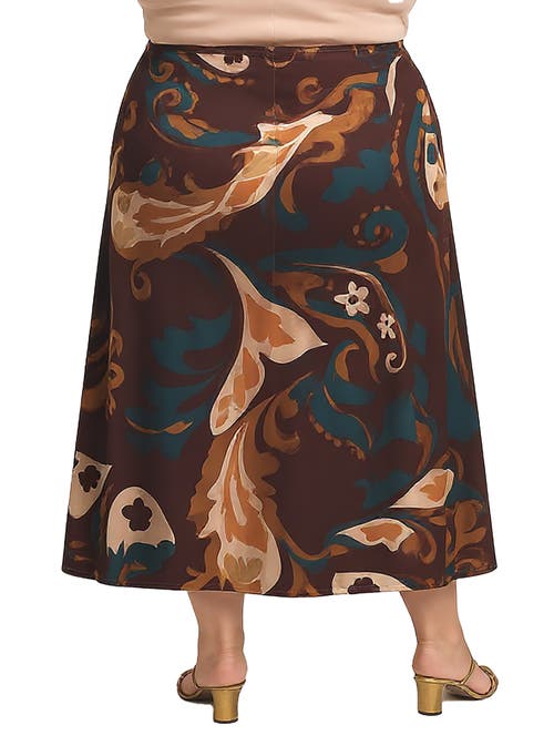 24seven Comfort Apparel Elastic Waist Maxi Skirt Print In Brown