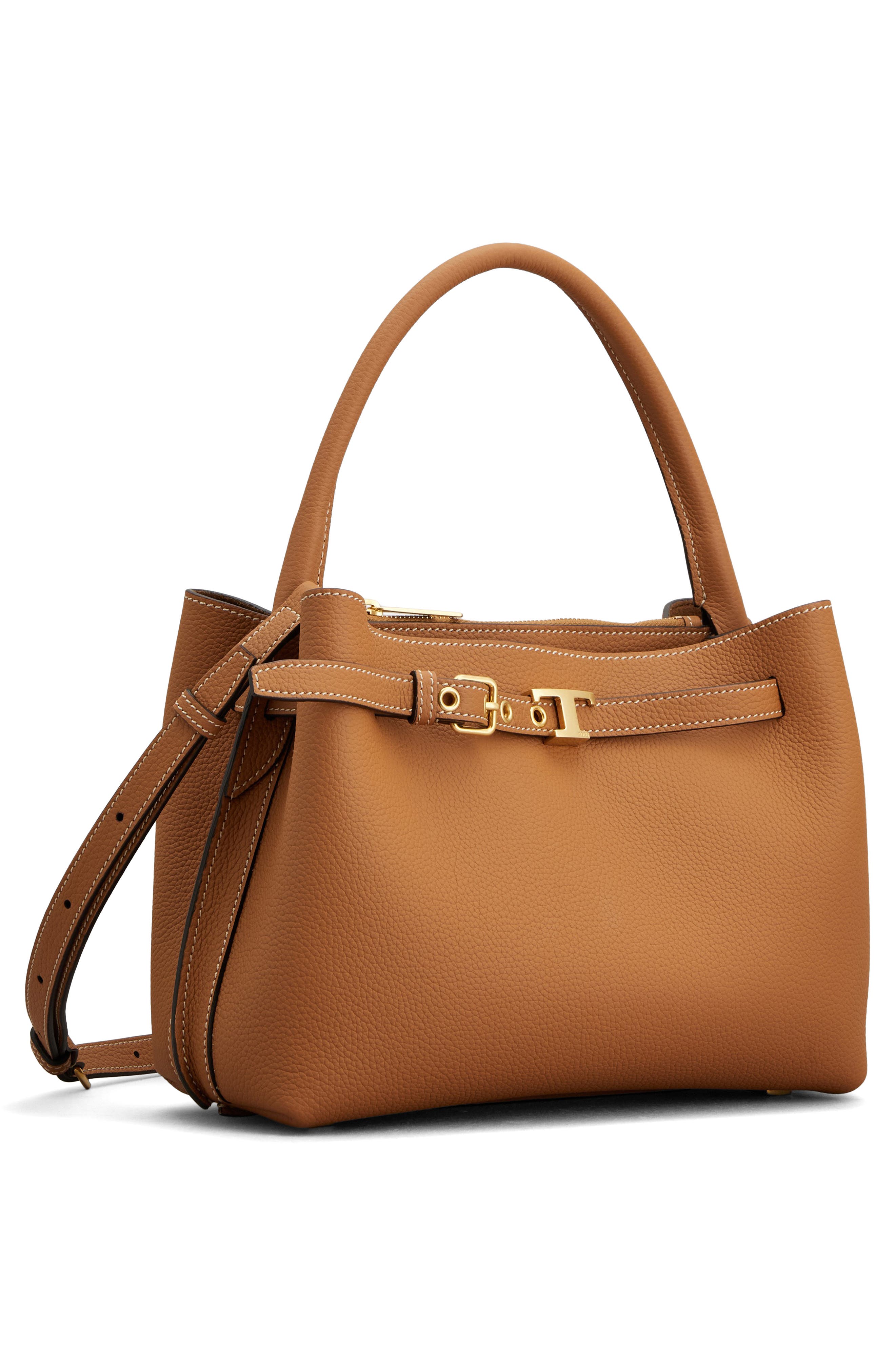 Tod's Mini T Timeless Leather Top Handle Bag, Alternate, color, Kenia Scuro