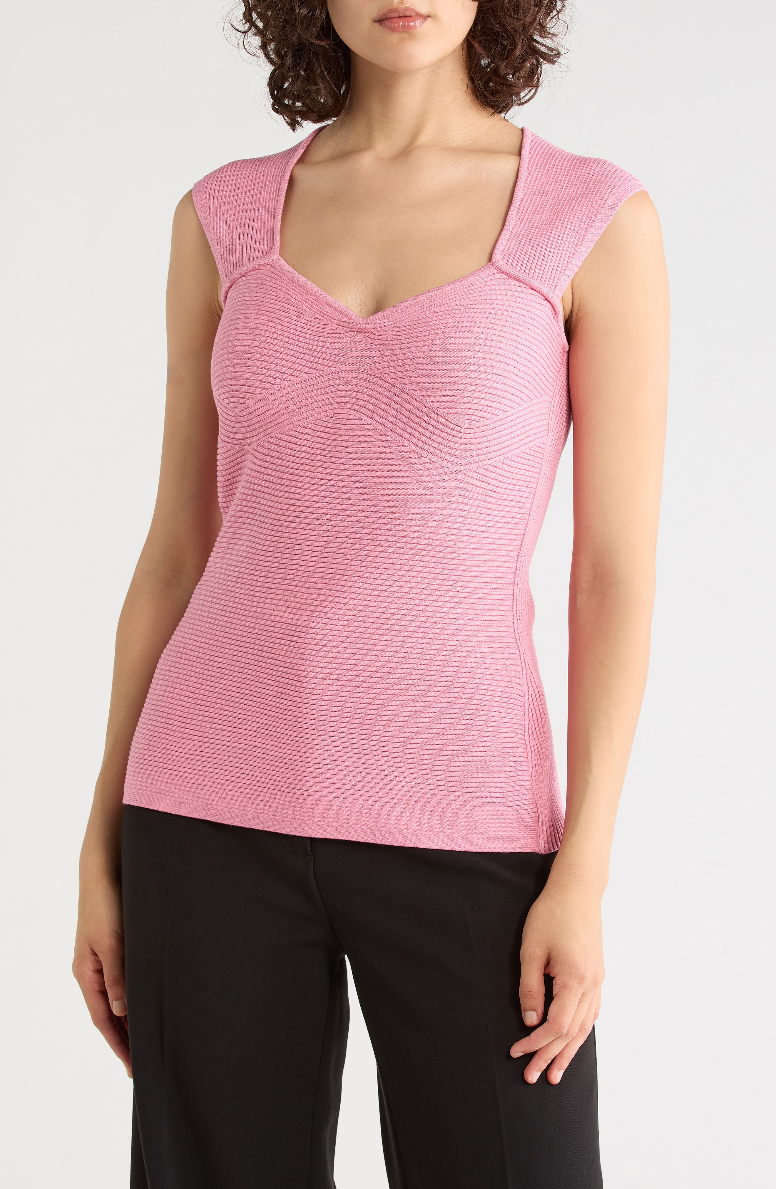Fobertino Ribbed Square Neck Top