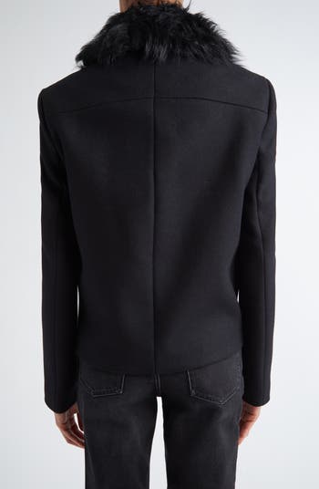 Wool Blend Jacket with Removable Genuine Shearling Collar